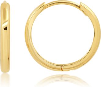 MAX + STONE 14K Yellow Gold 16mm Domed Style Huggie Hoop Earrings with Hidden Post Hinged Closure