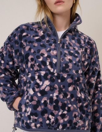 Nobody's Child Blue Printed Half Zip Fleece