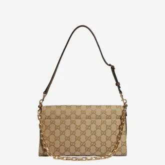 Gucci Womens Shoulder Bag Horsebit Ristretto Beige Fabric