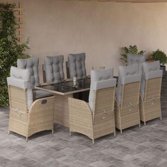 vidaXL Set Comedor De Jard&iacute;n 9 Pzas Con Cojines Rat&aacute;n Sint&eacute;tico Beige Vidaxl