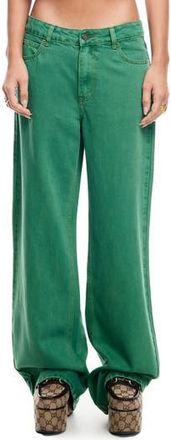 Lioness Top Model Low Rise Baggy Jeans in Moss at Nordstrom Rack, Size Small
