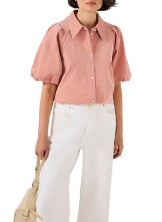 Mint Velvet Corduroy Puff Sleeve Shirt in Pink at Nordstrom, Size X-Small