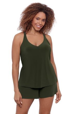 Aqua Green Supportive Y-Back Full Coverage Tankini Swimsuit Top in Malachite at Nordstrom, Size X-Large