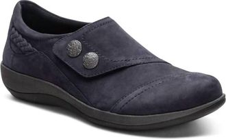 Aetrex Womens Karina Leather Monk Strap Shoe In Navy