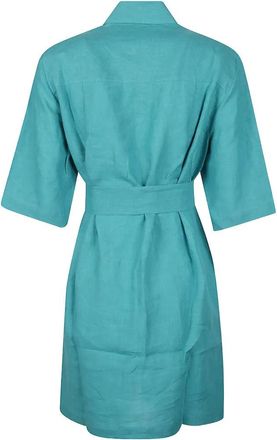 Eres Belted Linen Dress - Turquoise