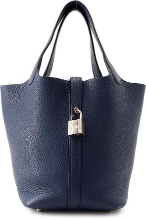 Herm&egrave;s Picotin Bleu Saphir Taurillon Clemence Leather Handbag Tote Bag (Pre-Owned)