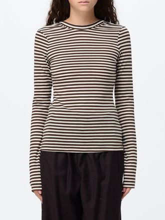 Tela T-shirt a righe in misto cotone e lana con maniche lunghe e fit slim