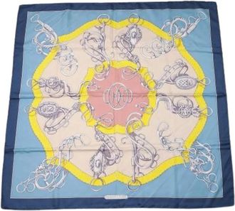 Herm&egrave;s Pre-owned Scarves, female, Blue, Size: ONE SIZE Pre-owned Carre 90 Silk Scarf