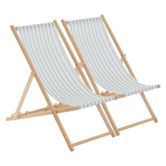 Harbour Housewares Folding Wooden Deck Chairs - Pack of 2 in Grey