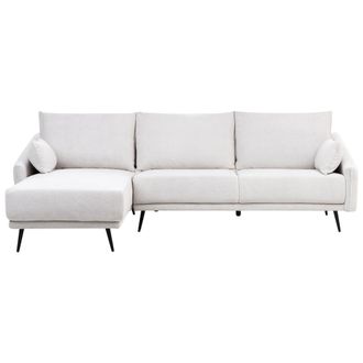 Beliani Sof&aacute; Esquinero De Tela De 3 Plazas Con Chaise Longue Versi&oacute;n Derecha Blanco Crema Varde