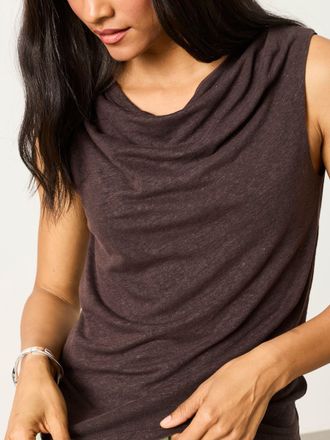 Fat Face FatFace Lola Chocolate Brown Linen Cowl Neck Tank