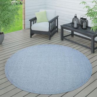 Paco Home Paco Home Alfombra Interior Exterior Terraza Balc&oacute;n Intemperie Lisa Estructura 160 Cm Redonda, Azul Vaquero