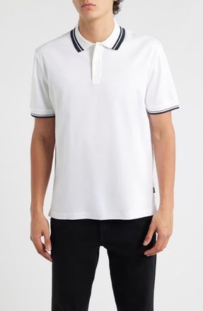 BOSS Parlay Tipped Cotton Polo in White at Nordstrom, Size Xxx-Large