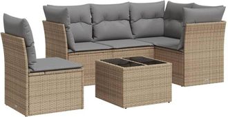 vidaXL Vidaxl - Juego De Sof&aacute;s Jard&iacute;n Con Cojines 6 Pzas Rat&aacute;n Sint&eacute;tico Beige