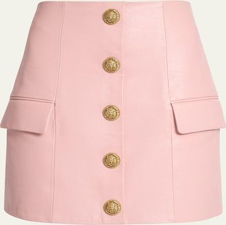 Balmain Button-Front Leather Mini Skirt