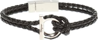 Ferragamo Gancini Gevlochten Armband - Dames - Armbanden - Zwart - ONE Size - Leer - Accessoires