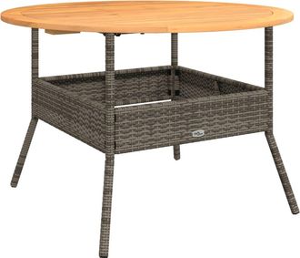 vidaXL Mesa De Jard&iacute;n Superficie De Madera Rat&aacute;n Pe Gris &Oslash;110x71 Cm Vidaxl