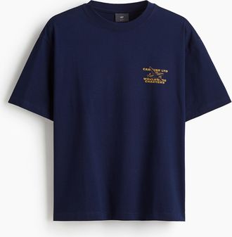 H&M Bedrucktes T-Shirt in Loose Fit - Blue