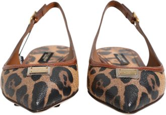 Dolce & Gabbana Brown Leopard Slingback Flats Sandals Womens Shoes
