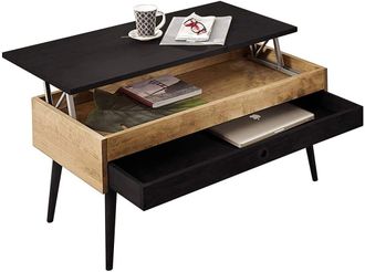 HOGAR 24 Mesa de centro elevable con caj&oacute;n deslizante, madera maciza natural