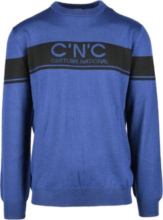Costume National C N C maglia - Heren - Ronde hals truien - Blauw - M - Wol - Truien & Vesten