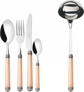 Bugatti Dorico Ghiera Argento Anticato, Posate Set 49 Pz, Scatola Gallery, Casa Bugatti - Colore: Avorio