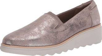 Clarks Womens Sharon Dolly Loafer, Pewter Metallic Textile, 8 UK