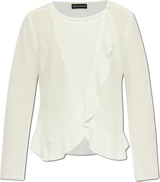 Emporio Armani Overhemden, Dames, Wit, S, Polyester, Top met Ruches