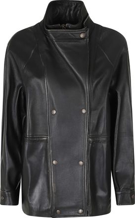Semicouture Black Oversized Double-Breasted Leather Jacket