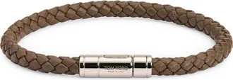 Tom Ford Mens Tubular Clasp Braided Leather Bracelet in Tbg Smoke Grey at Nordstrom, Size X-Large