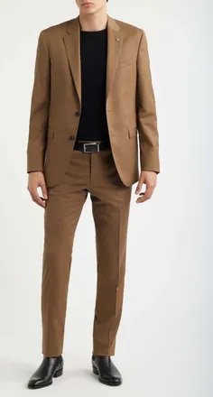 AllSaints Ross Slim Fit Medium Brown Stretch Wool Twill Suit at Nordstrom, Size 46
