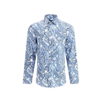 Etro Light Blue Cotton Pattern Mens Shirt