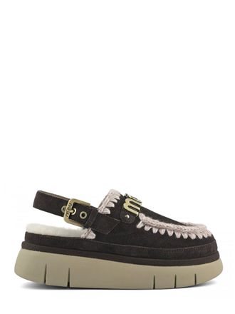 Mou Dark Gold Buckle Plush Lined Suede Sandals