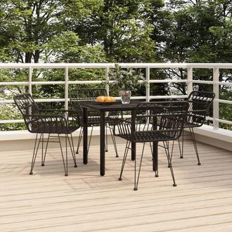 Berkfield Home 5 Piece Garden Dining Set Black Poly Rattan