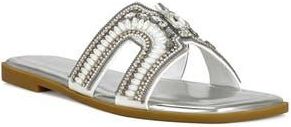 Azalea Wang Madiha Embellished Slide Sandal in Silver at Nordstrom Rack, Size 6.5