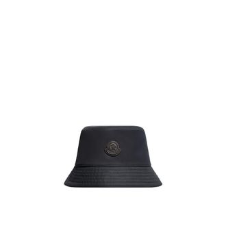 Moncler Moncler Leather Logo Cotton Blend Bucket Hat, Men, Blue, Size: Xl