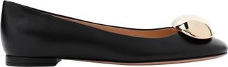 Gianvito Rossi Zwarte Leren Ballerina Ronde Neus Instapper - Dames - Ballerinas - Zwart - 39 1/2 EU - Leer - Schoenen