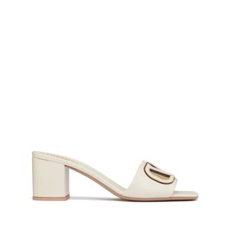 Valentino Garavani Heeled Mules, female, Beige, Size: 11 US Ivory Sandals with VLogo Detailing