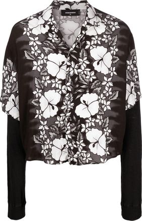 Dsquared2 floral-print layered shirt - men - Cotton/Rayon - 46 - Black