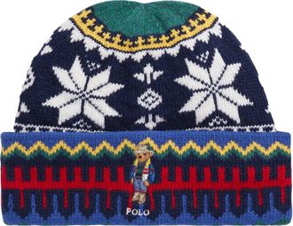 Polo Ralph Lauren Holiday Jacquard Bear Rib-Knit Beanie in Fairisle Women Wool - OS