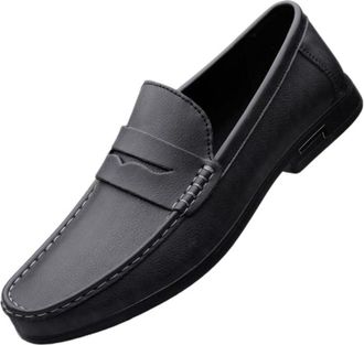 Generic Mens PU Leather Driving Shoes Soft Sole Slip-On Loafers Comfortable Casual Korean Style Fashion Large for Men(Black,10.5)