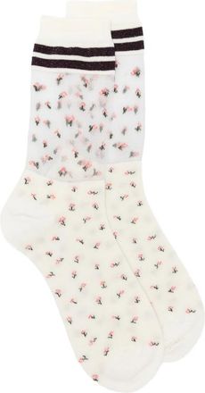 ANT45 Peng Short Floral-print Striped Socks