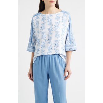 Anne Klein Mix Floral Print Top in Crisp White Multi at Nordstrom, Size X-Small