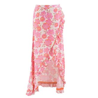 Paloma Blue Pink Floral Wrap Ruffle Skirt Size S