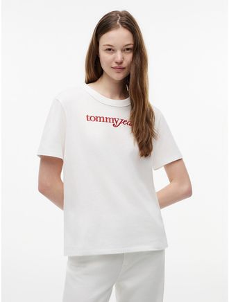 Tommy Hilfiger Womens Tommy Jeans Embroidered Script T-Shirt - White - XL