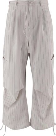 Yohji Yamamoto Wide-leg Striped Trousers with Drawstring