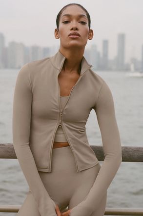 Alo | Airlift Winter Warm Radiant Full-Zip Jacket in Gravel Beige, Size: Medium