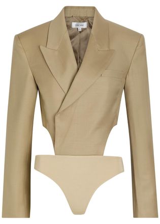 Ronny Kobo Florina Blazer-effect Wool-blend Bodysuit - Light Brown - XL (UK16 / XL)