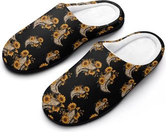 Generic Western Boots with Leopard Print Sunflwer Cotton Slippers for Women Indoor Outdoor Slipper Slip-On Memory Foam Home Shoes
