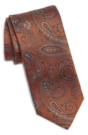 Canali Paisley Silk Tie in Orange at Nordstrom
